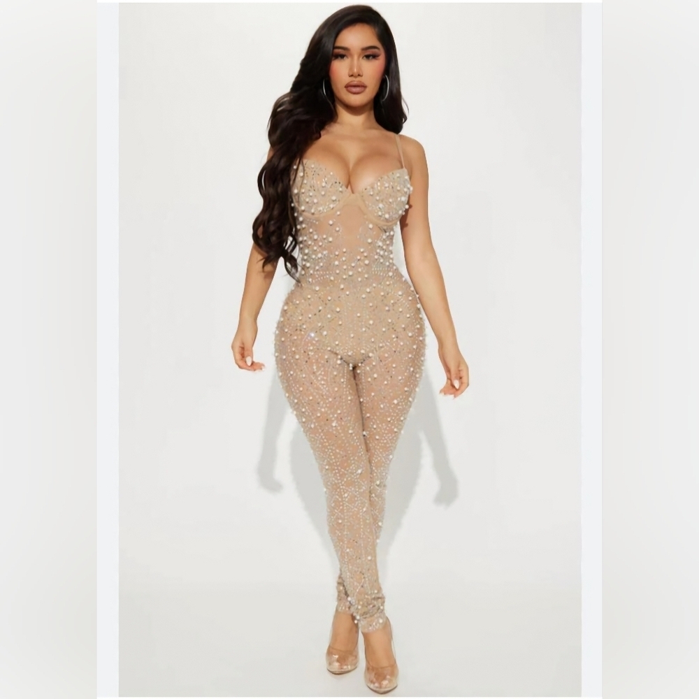 Fashion NovaFashion Nova Party Like It's My Birthday Embellished Jumpsuit Nude - Picture 2 of 9